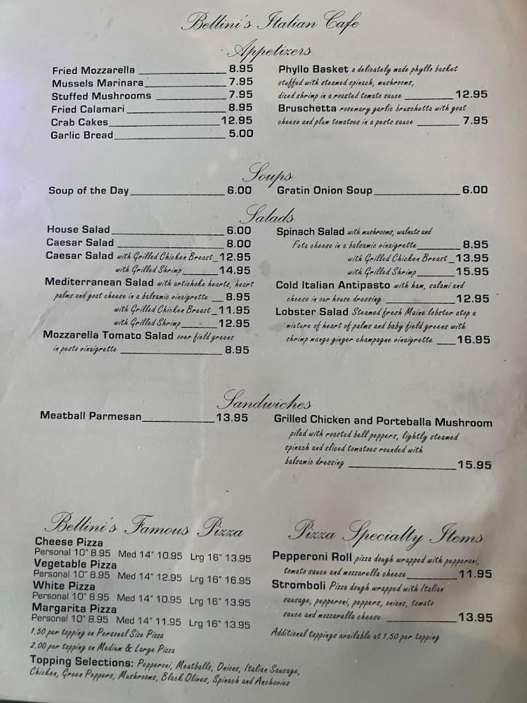 Bellini's Italian Cafe and Bar Menu image 1